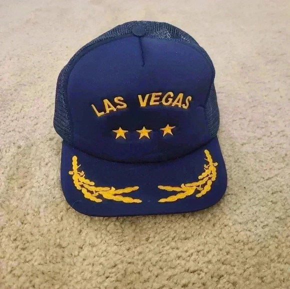 Las Vegas Blue Hat 3 Gold Stars One Size Vintage Mens Snapback Mesh - Picture 1 of 4